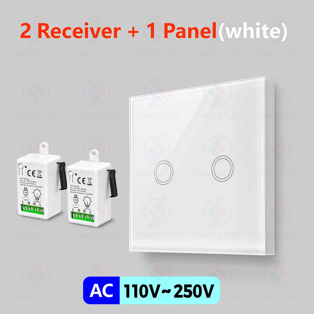 433Mhz 86-Type Wireless Touch Panel Remote Control Light Switch 110V~250V 10A Mini RF Relay Interruptor for Lamp/Home Appliance