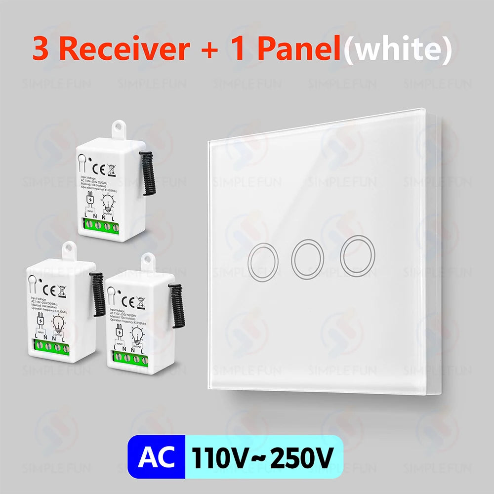 433Mhz 86-Type Wireless Touch Panel Remote Control Light Switch 110V~250V 10A Mini RF Relay Interruptor for Lamp/Home Appliance