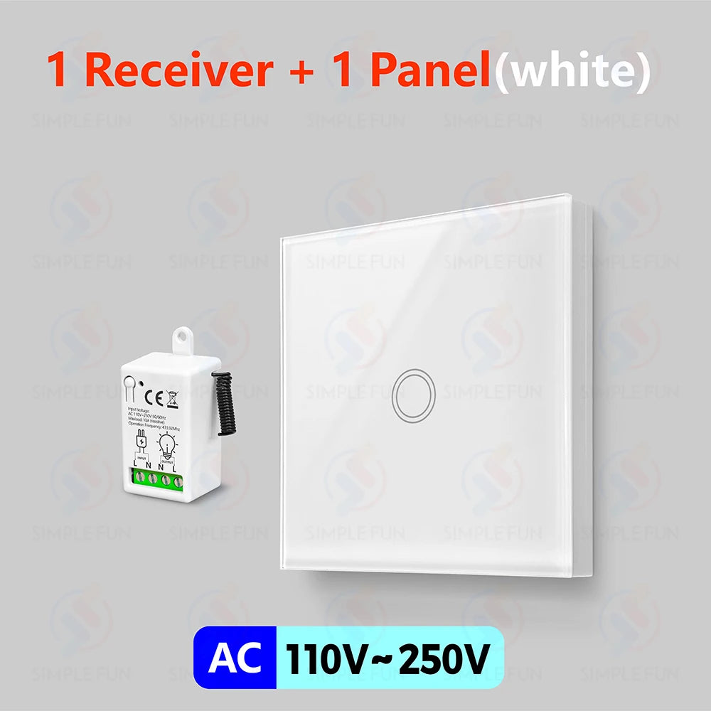433Mhz 86-Type Wireless Touch Panel Remote Control Light Switch 110V~250V 10A Mini RF Relay Interruptor for Lamp/Home Appliance
