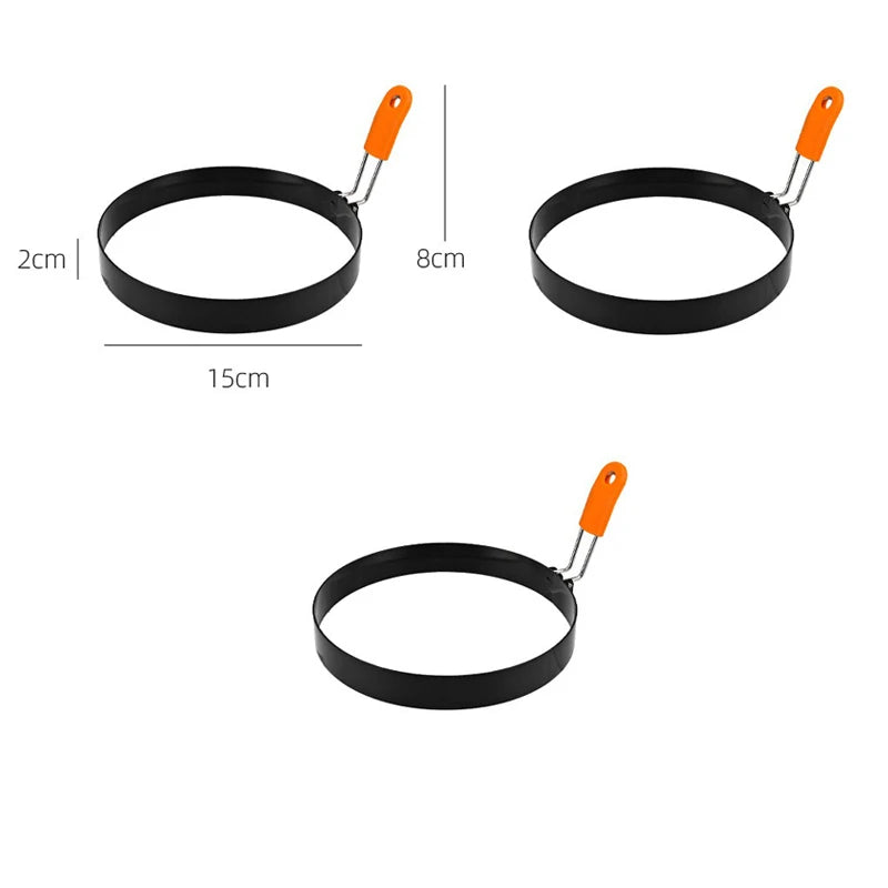 Fried Egg Ring Stainless Steel with Heat  Resistant Silicone Handle Non-Stick Fried Egg Mold Scrambled Eggs Form