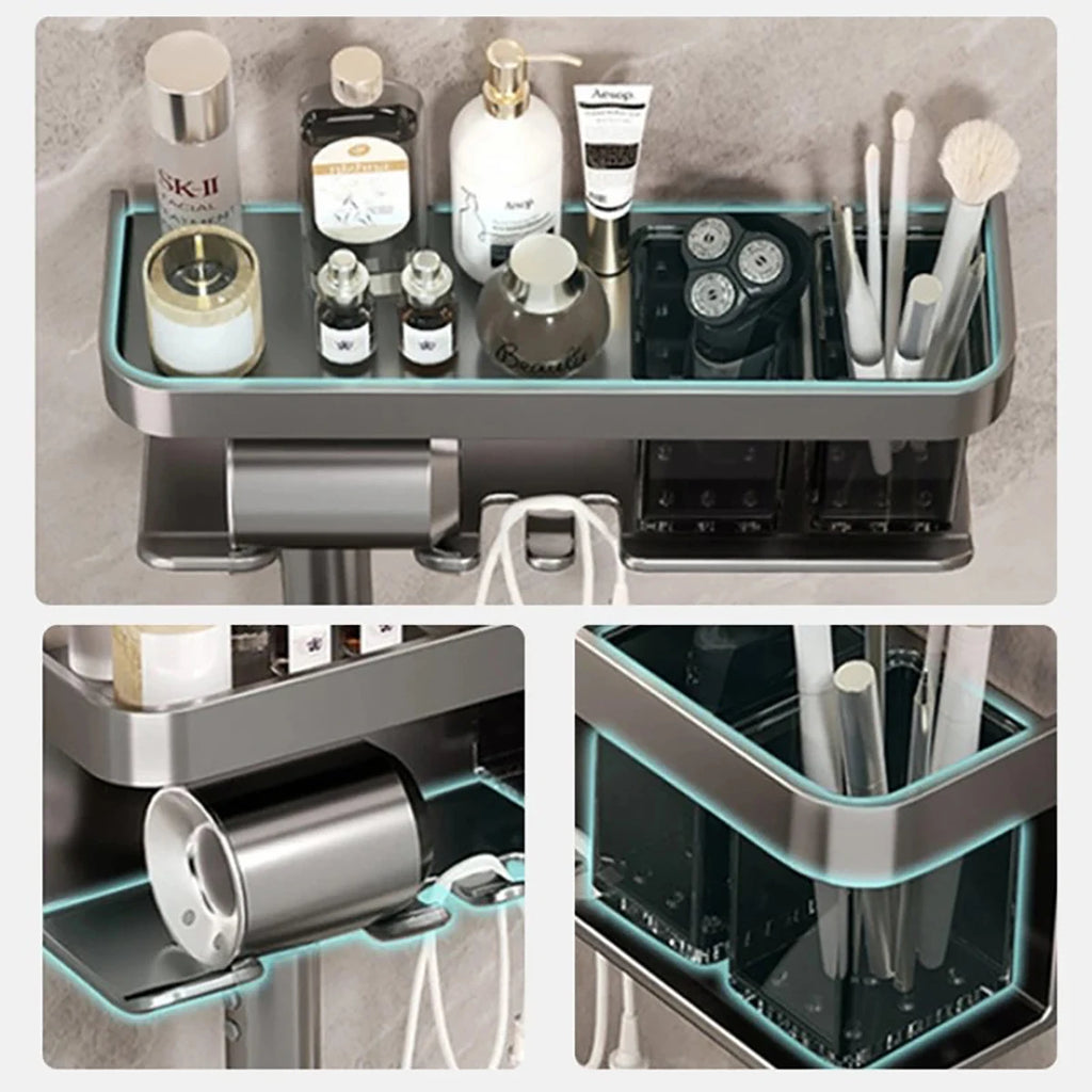 Bathroom Shelf Makeup Storage Organizer Aluminum Alloy Hair Dryer Holder Bathroom Accessories Wall Shelf
