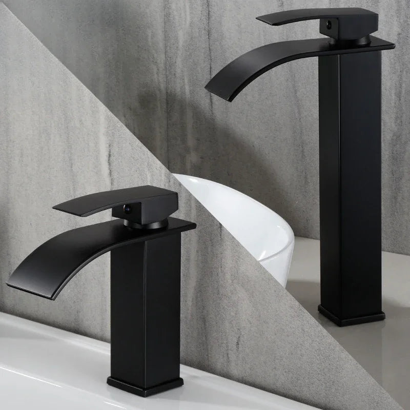 Bathroom Copper Core Waterfall Stainless Steel Basin Faucet Kitchen Wash Basin Hot and Cold Dual Control Faucet