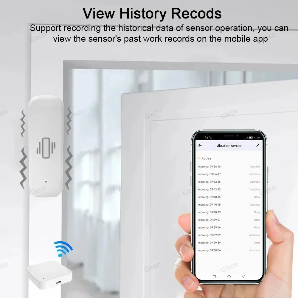 Tuya Smart Life Zigbee Vibration Sensor Drop Tilt Detection Real-Time Motion Shock Alarm For Door Window Security Protection