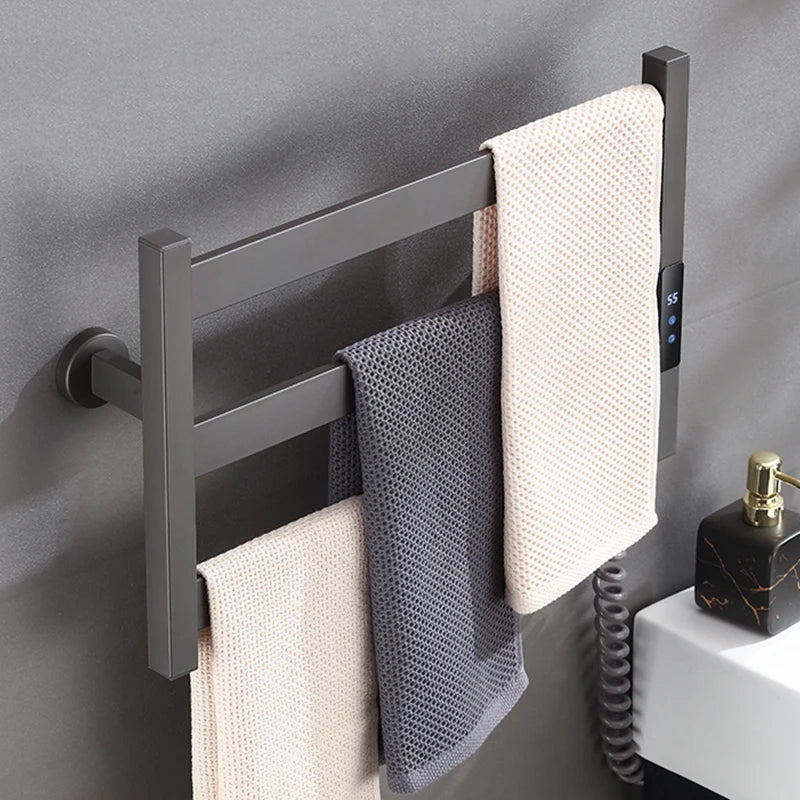 OXG Simple Thermostatic Electric Heated Towel Rack Bathroom Heated Towel Rack Built-in Timer Wall Mount 3 Bars