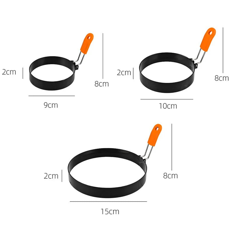 Fried Egg Ring Stainless Steel with Heat  Resistant Silicone Handle Non-Stick Fried Egg Mold Scrambled Eggs Form