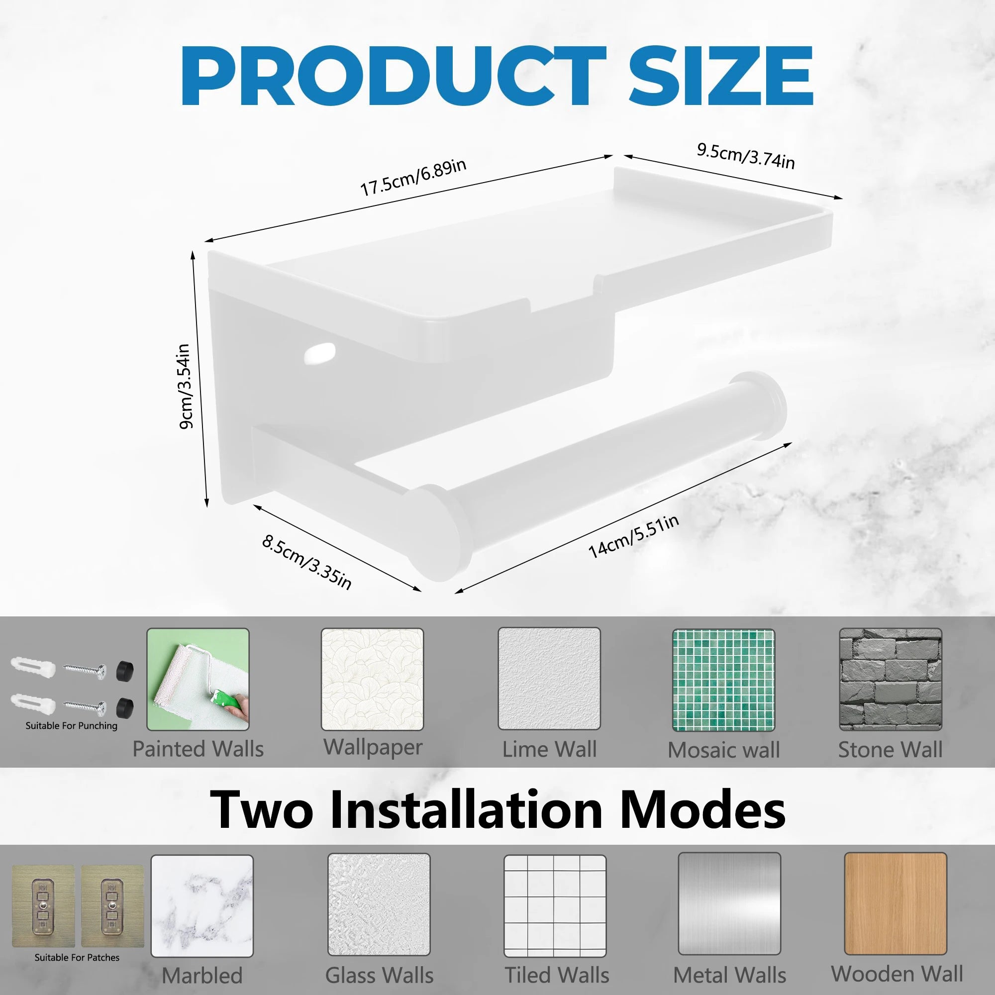 Toilet Paper Holder with Phone Shelf Adhesive or Screw Wall Mount Toilet Tissue Roll Holder for Bathroom