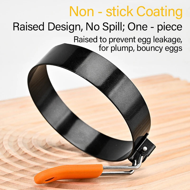 Fried Egg Ring Stainless Steel with Heat  Resistant Silicone Handle Non-Stick Fried Egg Mold Scrambled Eggs Form