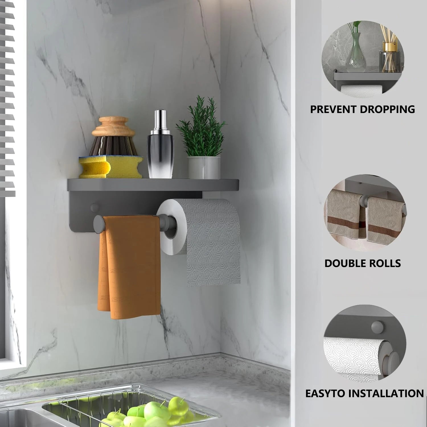 Toilet Paper Holder with Phone Shelf Adhesive or Screw Wall Mount Toilet Tissue Roll Holder for Bathroom