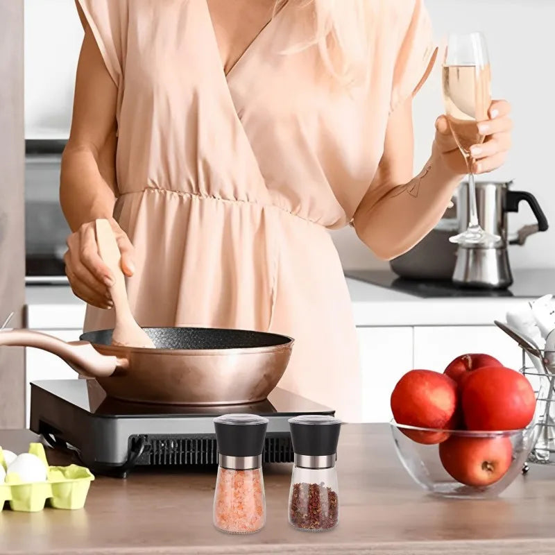 New Pepper Grinder Durable Glass Body Premium Stainless Steel Salt Grinder Adjustable Coarseness Handheld Spice Mill Pepper Mill