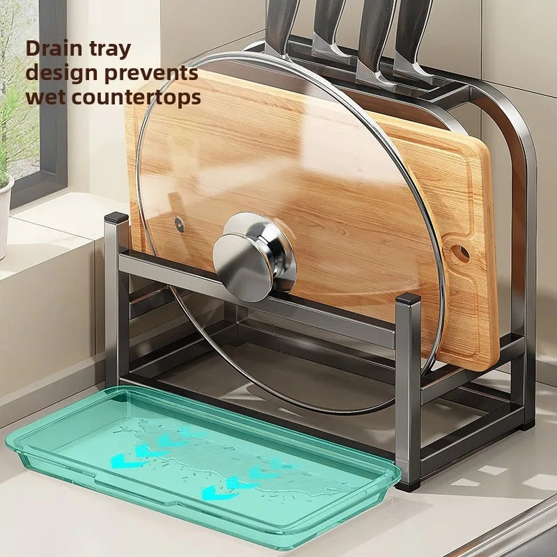 Kitchen knife holder, storage rack, multifunctional kitchen knife cutting board, pot cover integrated storage rack, countertop