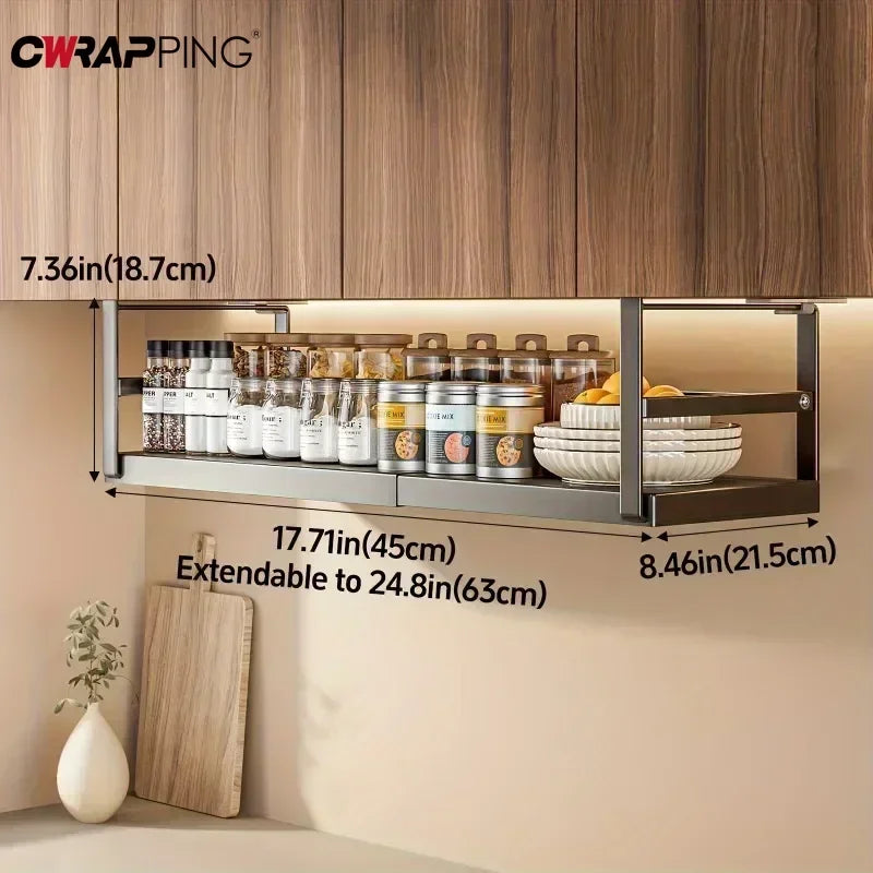 Kitchen Cabinet Under Hanging Shelf Retractable Hanging Layer Cook Tableware Storage Condiment Organizer Cabinet Home Accessory
