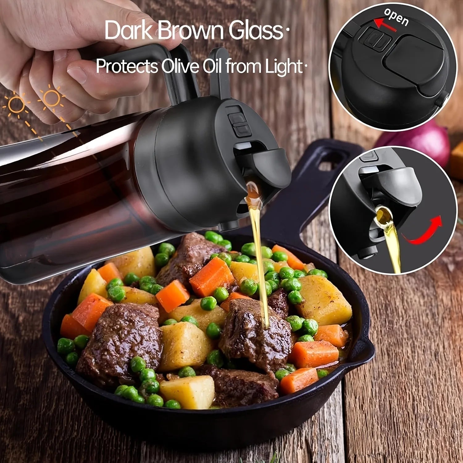 16oz/470ML Light Blocking Brown Oil Sprayer for Cooking 2 in 1 Olive Oil Dispenser Bottle for Kitchen Oil Bottle Seasoning Tools