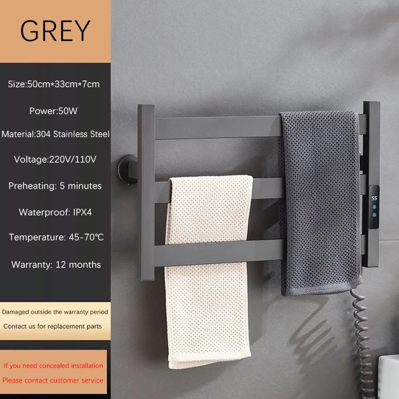 OXG Simple Thermostatic Electric Heated Towel Rack Bathroom Heated Towel Rack Built-in Timer Wall Mount 3 Bars
