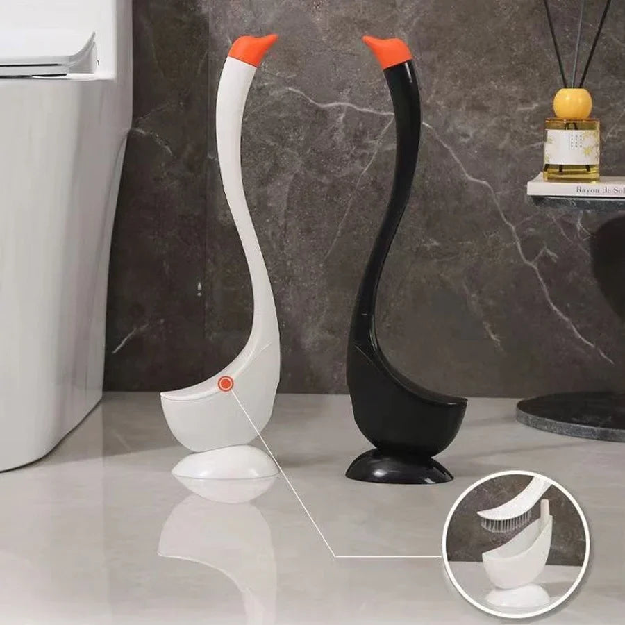 Swan Shaped Toilet Brush Set with Holder, Long Handle Bathroom Cleaning Brush Easy To Use Toilet Bowl Cleaner Accessories