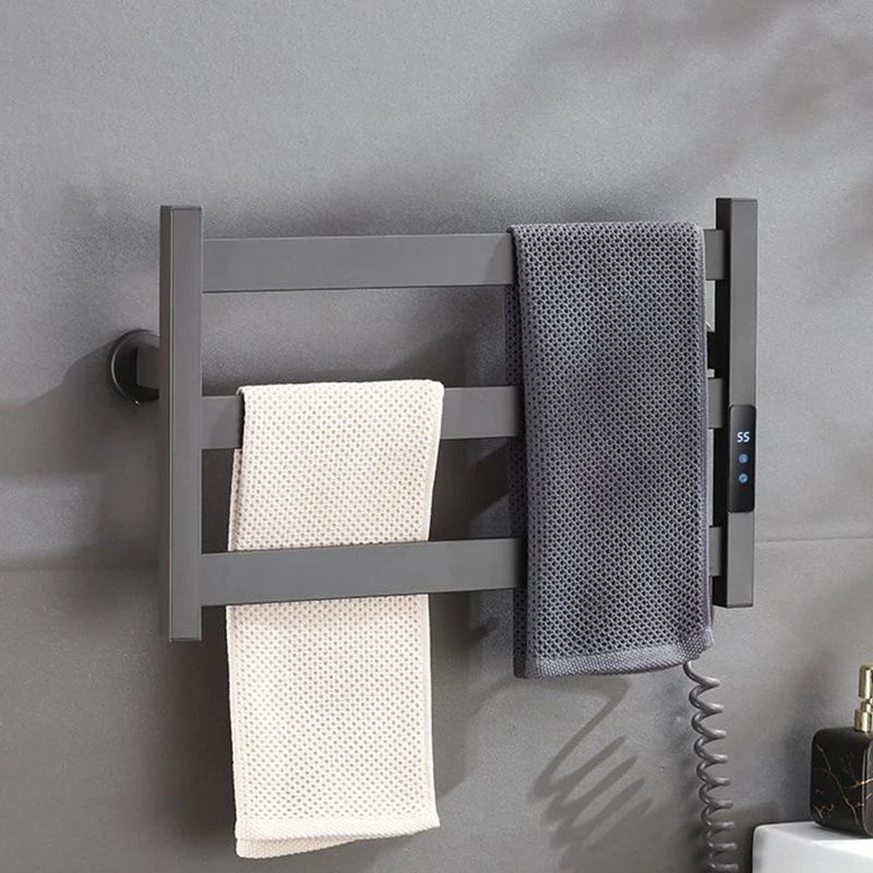 OXG Simple Thermostatic Electric Heated Towel Rack Bathroom Heated Towel Rack Built-in Timer Wall Mount 3 Bars