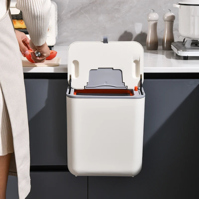 Kitchen Hanging Garbage Bin, 9L/7L Wall Mounted Large Capacity Covered Kitchen Garbage Recycling Bin, Bathroom Paper Basket