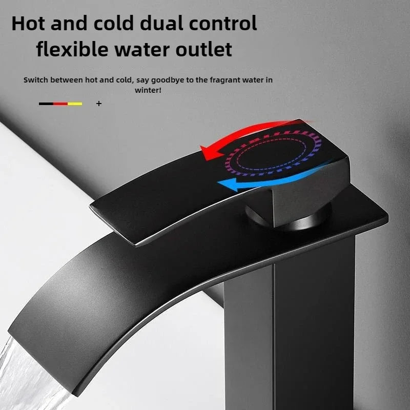 Bathroom Copper Core Waterfall Stainless Steel Basin Faucet Kitchen Wash Basin Hot and Cold Dual Control Faucet