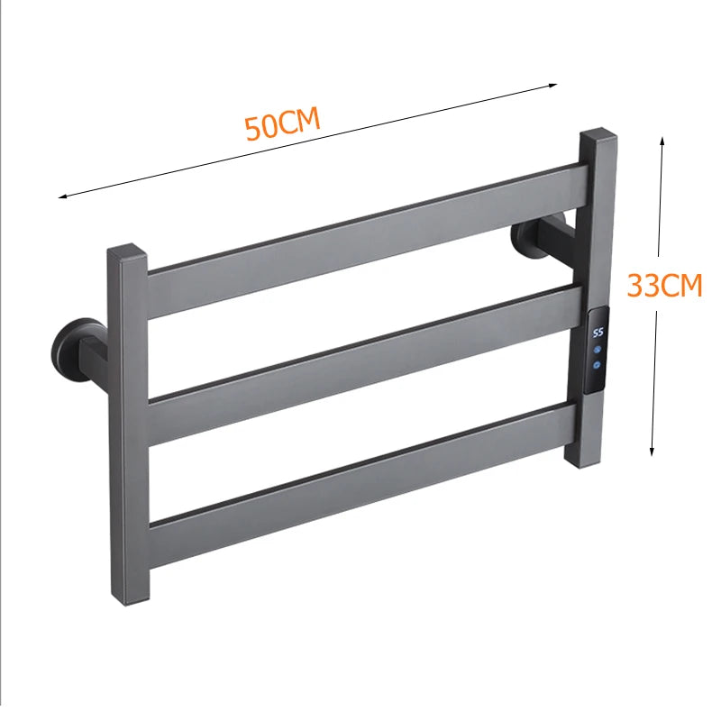OXG Simple Thermostatic Electric Heated Towel Rack Bathroom Heated Towel Rack Built-in Timer Wall Mount 3 Bars