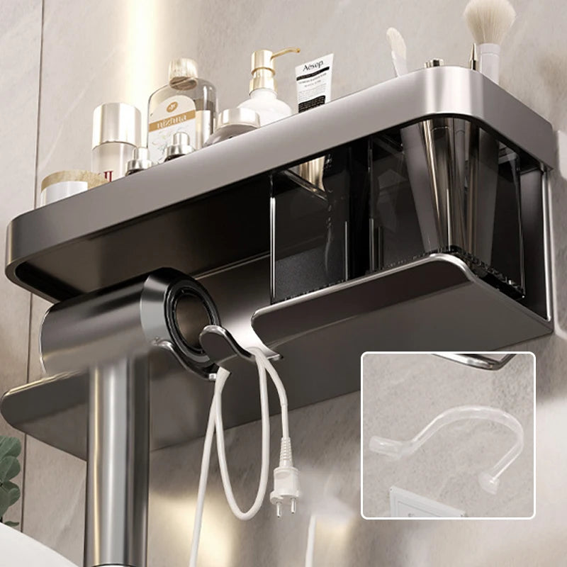 Bathroom Shelf Makeup Storage Organizer Aluminum Alloy Hair Dryer Holder Bathroom Accessories Wall Shelf