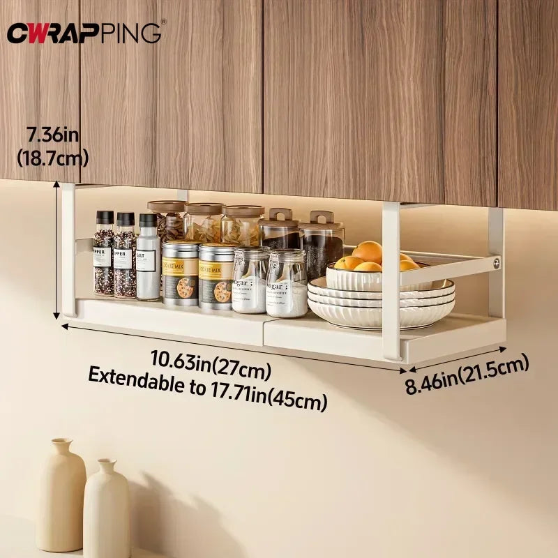 Kitchen Cabinet Under Hanging Shelf Retractable Hanging Layer Cook Tableware Storage Condiment Organizer Cabinet Home Accessory