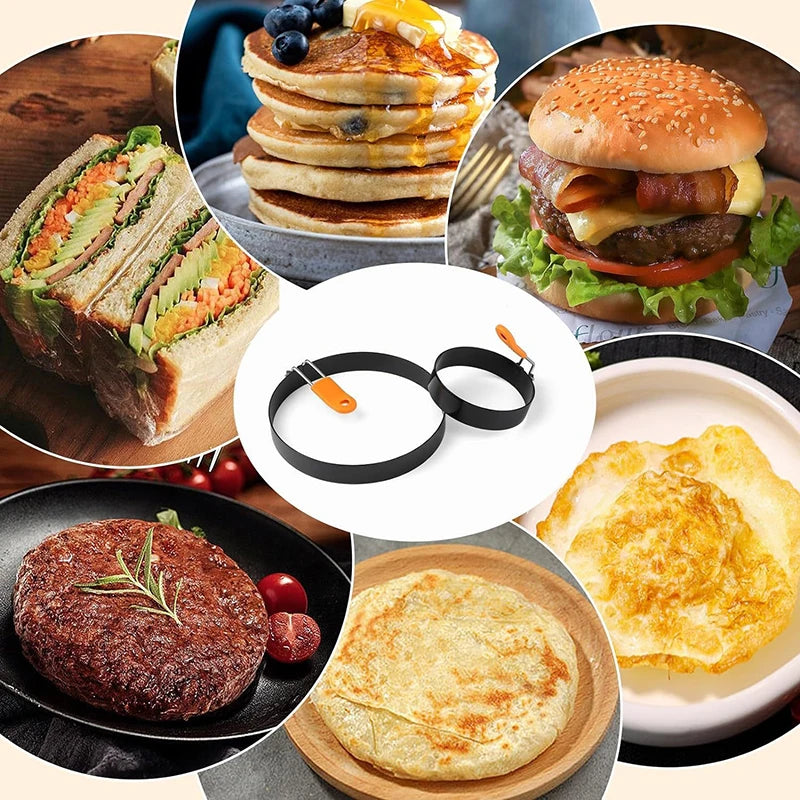 Fried Egg Ring Stainless Steel with Heat  Resistant Silicone Handle Non-Stick Fried Egg Mold Scrambled Eggs Form