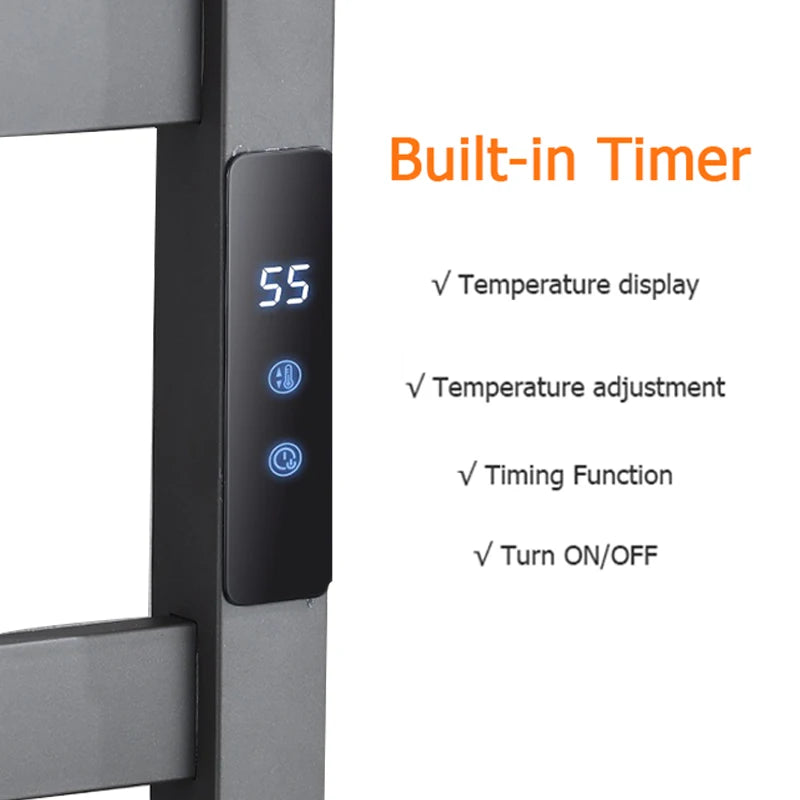 OXG Simple Thermostatic Electric Heated Towel Rack Bathroom Heated Towel Rack Built-in Timer Wall Mount 3 Bars