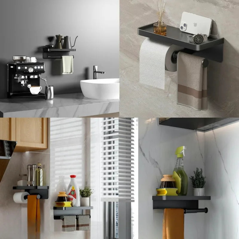 Toilet Paper Holder with Phone Shelf Adhesive or Screw Wall Mount Toilet Tissue Roll Holder for Bathroom